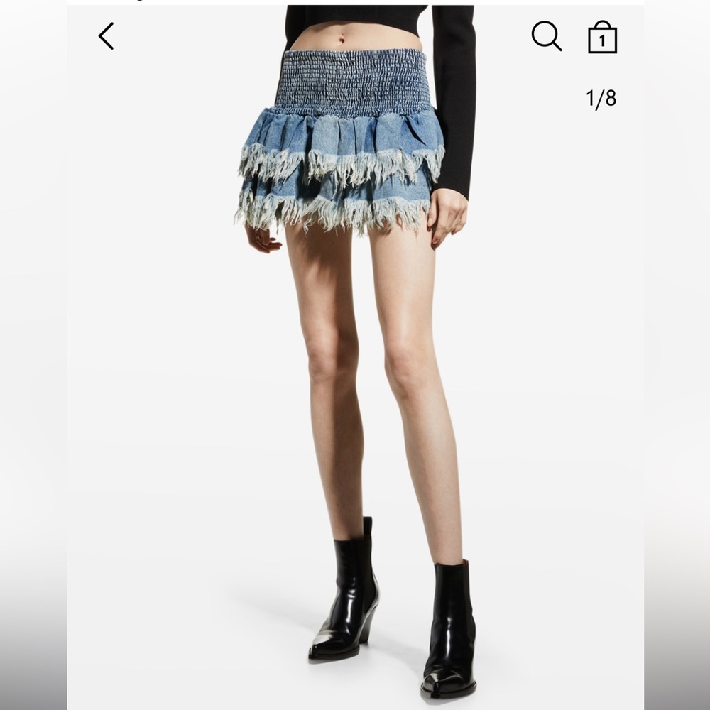 SER.O.YA Glori Distressed Ruffle Denim Skirt- NWT
